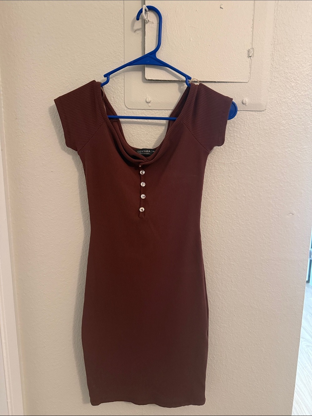 Ribbed Button-Front Tunic Dress — Brown